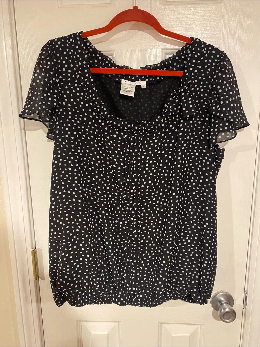 Black and White Polka Dot Short Sleeve Blouse by